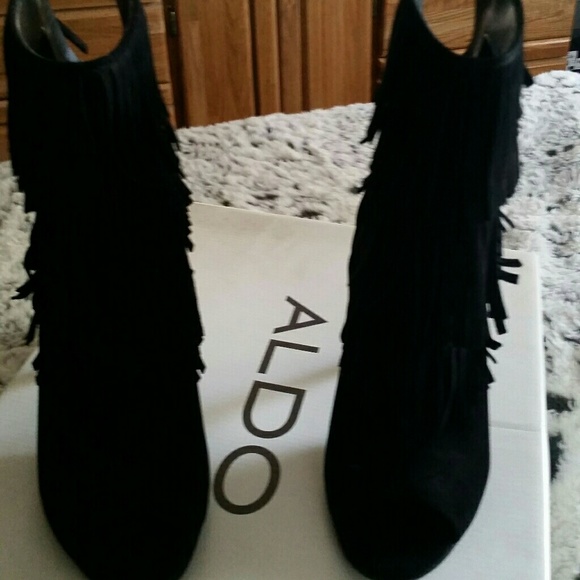 Black Aldo fringe peep toe ankle boots - Picture 2 of 4